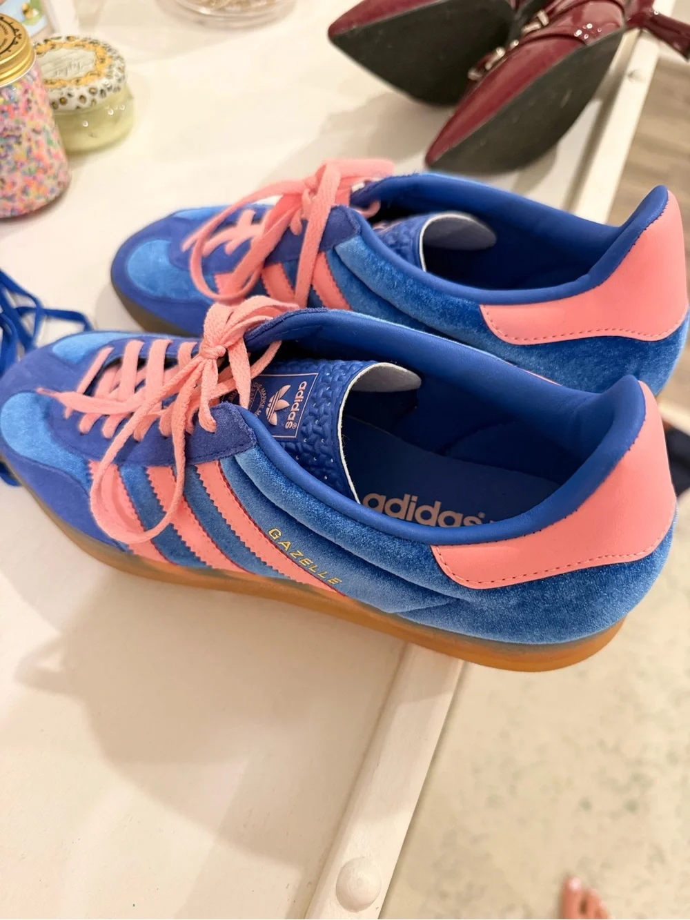 adidas Gazelle Blue and light Pink Suede Sneakers